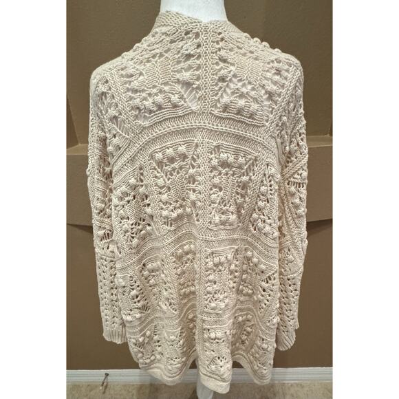 Lucky Brand Open Knit Crochet Cardigan Sweater women's Medium Cream Size XL - Picture 3 of 7